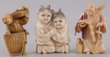 LOT OF 3 JAPANESE IVORY NETSUKE FIGURINES