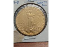 1911D $20. SAINT GAUDENS GOLD PIECE UNC