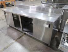 stainless table w/ backsplash & cabinets under