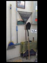 Shovel, rake and broom
