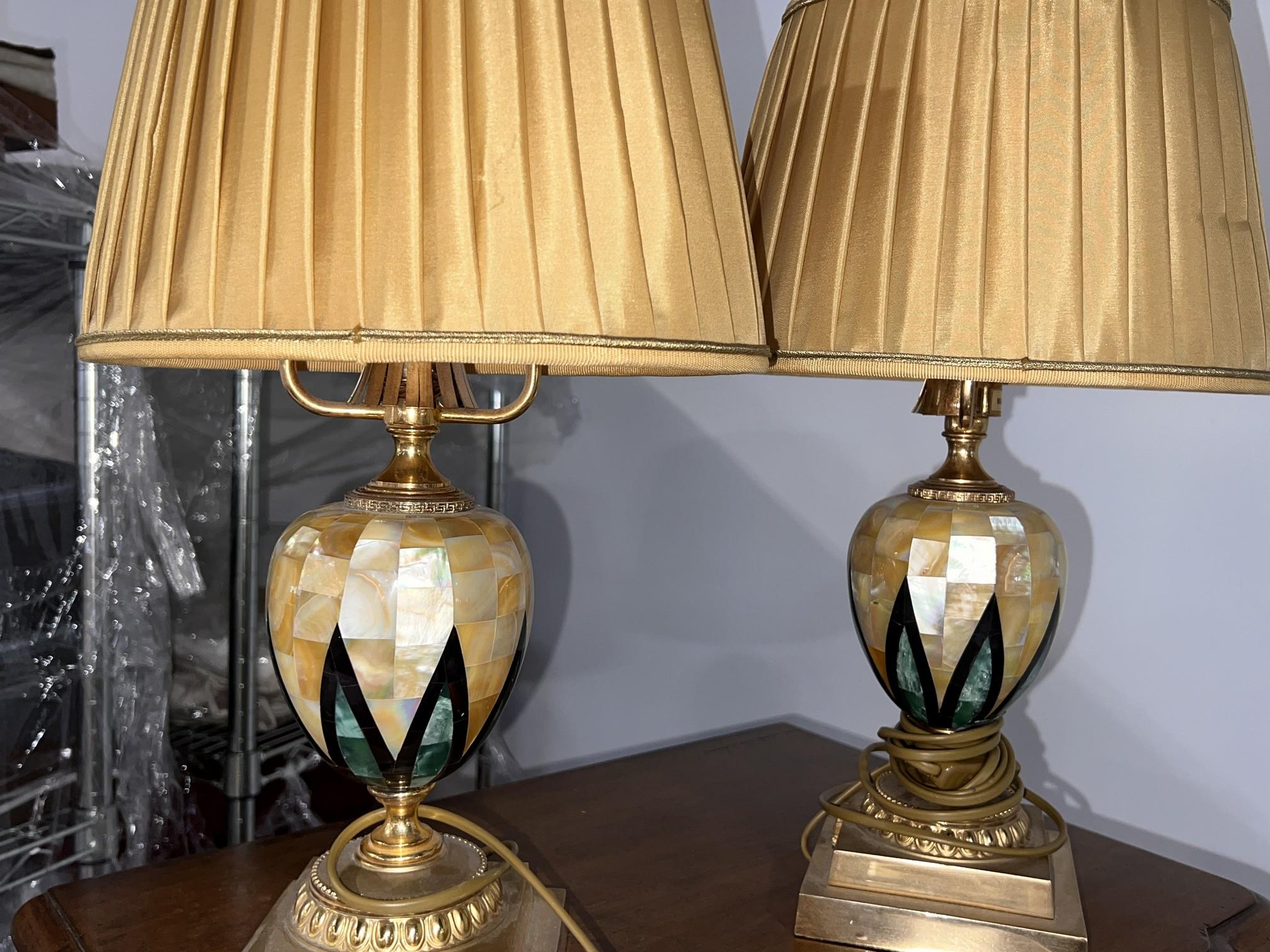 Matching Lamps, Mother of Pearl Inlay, 17" H