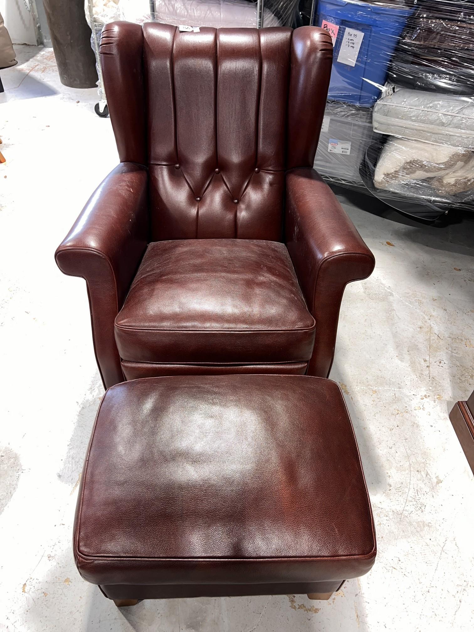 Tufted Italian Leather  Club Chair with Ottoman