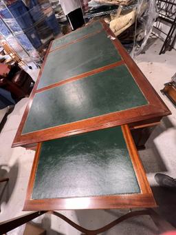 Mahogony Partner Desk with Green leather top