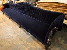 15' Long Dark Blue Velvet Satee / Entrance Way Couch / SOLID WOOD & SUADE Long Couch