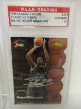 Shaquille O'Neal 1995 Classic 5 Sport Die Cut Silver Signature #S99 graded PAAS Gem Mint 9.5