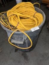 Lot, Large Trash Can Filled with Large Rope, Extension Cords and Wire