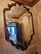 Wood Framed Etched Mirror