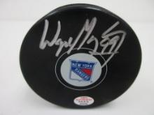 Wayne Gretzky of the NY Rangers signed autographed logo hockey puck PAAS COA 556