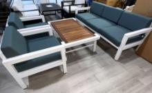 Addison, a 4 Piece Outdoor Patio Furniture Set with a 3 Seater Sofa, (2) Arm Side Chairs and a Teak