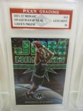 Shaquille O'Neal Orlando Magic 2021-22 Mosaic Green Prizm #13 graded PAAS Gem Mint 10