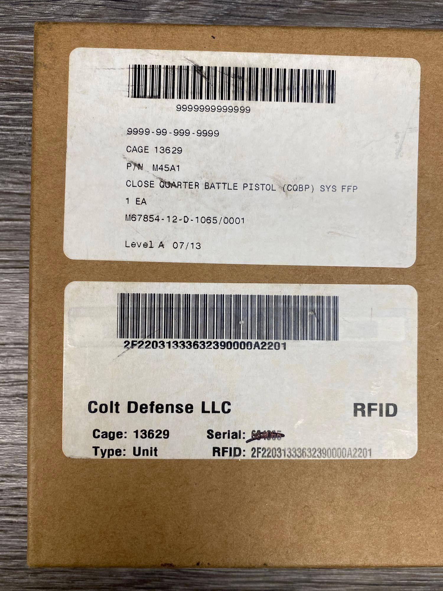 COLT CUSTOM SHOP GOV'T MODEL CQBP CLOSE QUARTER BATTLE PISTOL USMC M45A1 CONSECUTIVE TO LOT 125A.