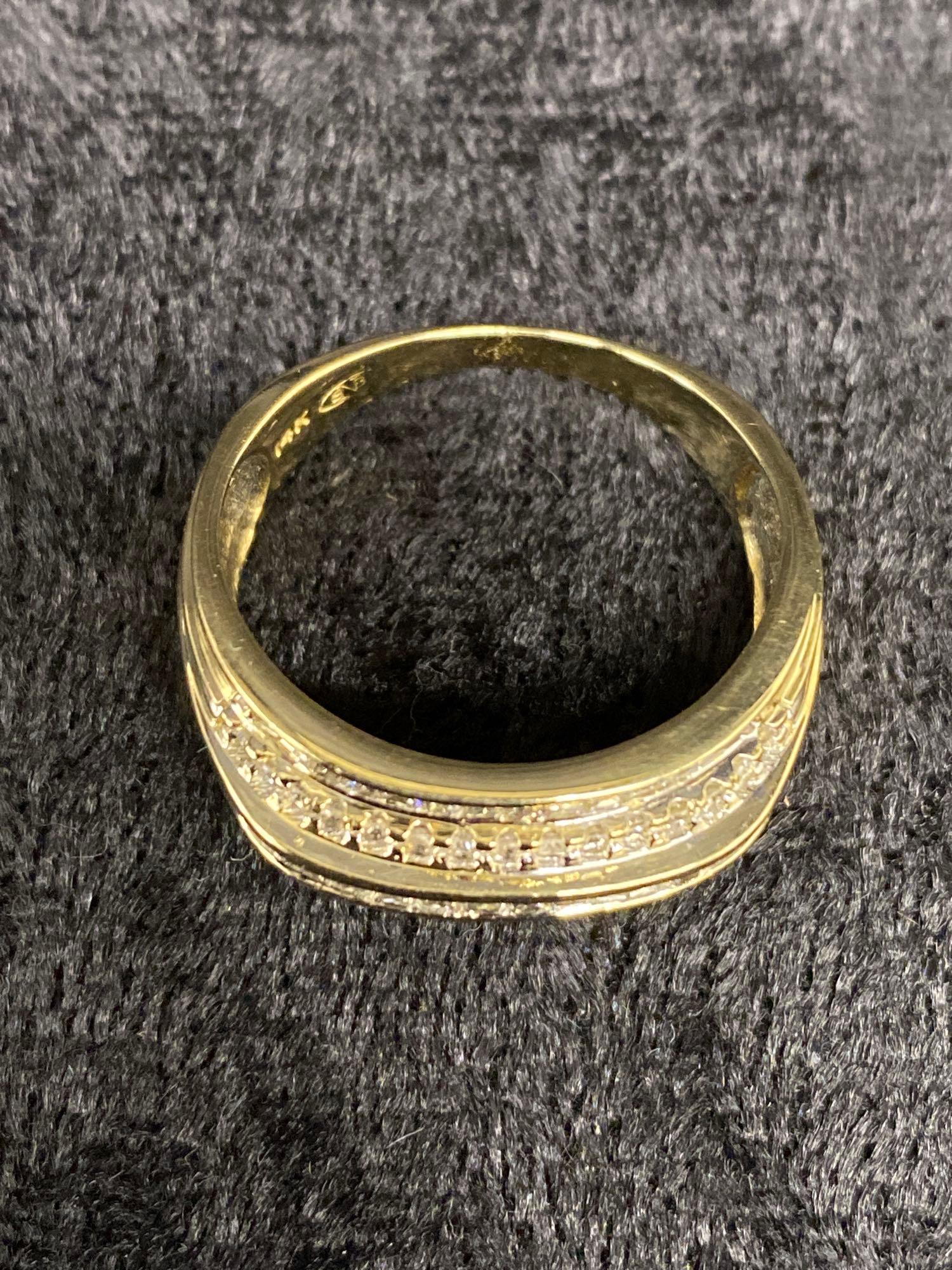 One 14k Yellow Gold Ring with Diamond Band Rows