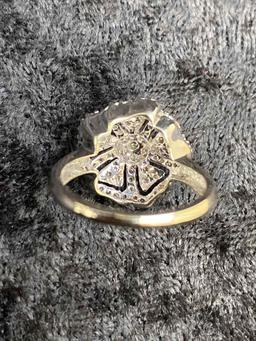 One 14k White Gold Diamond Filigree Ring