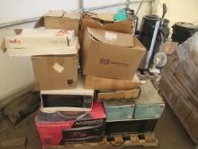 (5) MICROWAVES, WINDOW AC UNIT, & ASSORTED KITCHEN SUPPLIES & COOKWARE