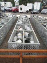 20' X 33'' 16-COMPARTMENT STEEL BIN W/ ASSORTED GALVANIZED DUCT FITTINGS & FORK POCKETS