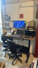POWER ADJUSTABLE HEIGHT DESK W/CHAIR, COMPUTER & MONITOR