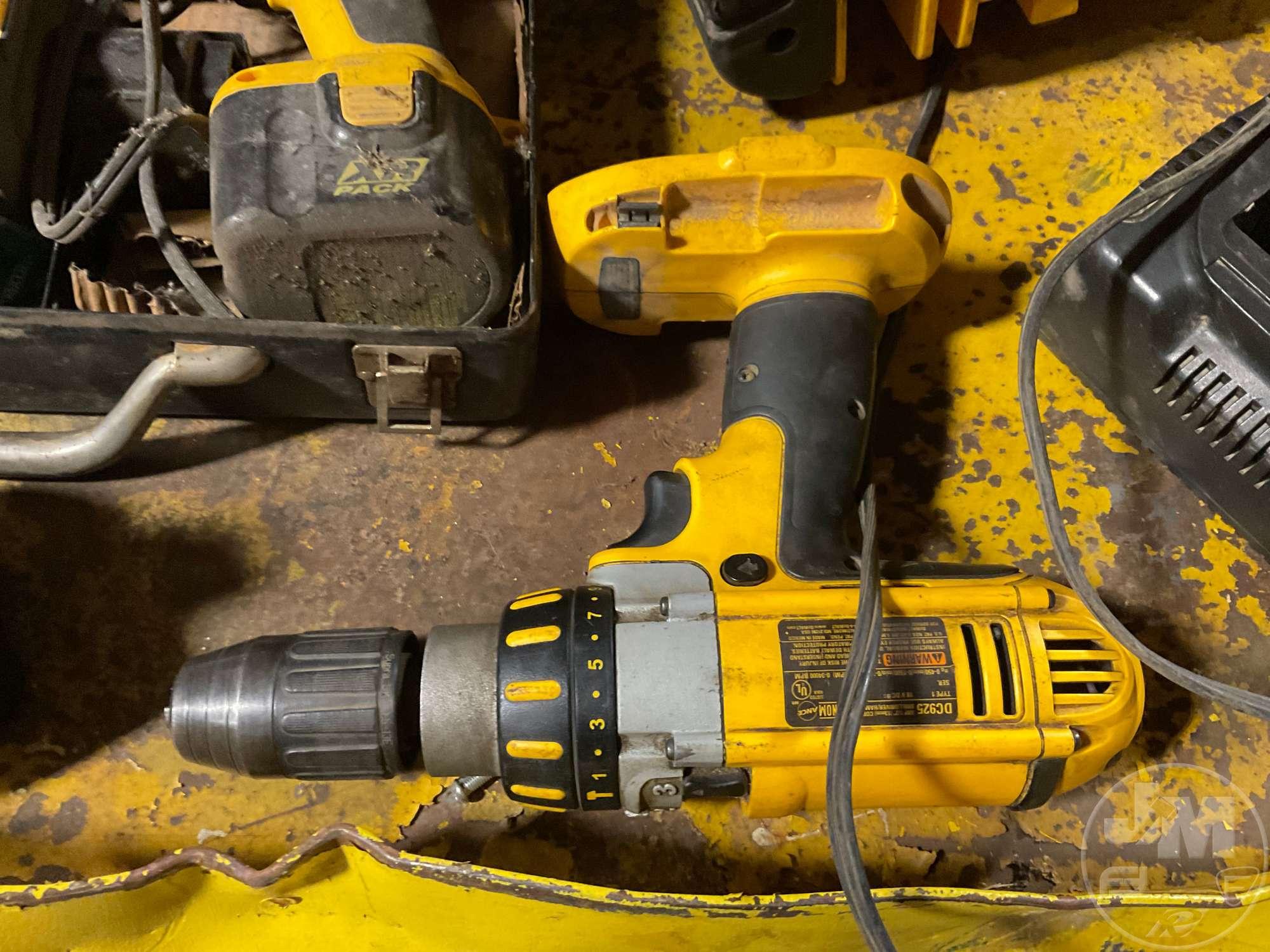 DEWALT CORDLESS DRILLS, RECIPROCATING SAW, BATTERIES, CHARGER, CAT JUMP PACK,