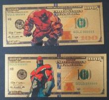 (4) 24k Gold Plated- MARVEL $100 Bank Notes