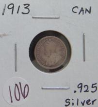 1913- Canada Silver 5 Cent Piece