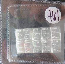 uncut sheet of 10- 1 gram silver valcambi Suisse bars