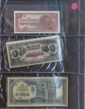 1942 WWII Jampanese Government 50 cent Bill, One Dollar Bill, 1944 WWII Ten Dollar Bill