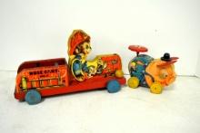 FP pull toys (firetruck, pig)