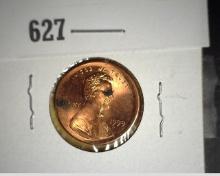 1999 P Lincoln Cent Uncirculated with a couple carbon spots Mint Error Lincoln Cent, Struck outside