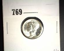 1943 D Mercury Dime, Brilliant Uncirculated with full split bands.