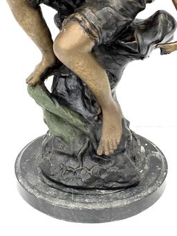 Bronze Sculpture "Fishing Boy" with Marble Base