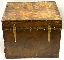 Antique Handmade Leather Wrapped Trunk Chest