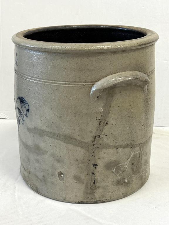 Antique Salt Glaze 4-Gallon Flower Stoneware Crock