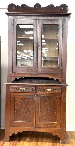 Antique Two-Piece Walnut Brakeront Cupboard