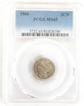 1866 U.S. Nickel Three Cent Piece PCGS MS 65