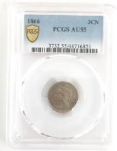 1866 U.S. Nickel Three Cent Piece PCGS AU 55