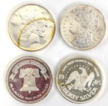 Lot Of Four .999 Fine Silver One Troy Ounce Rounds
