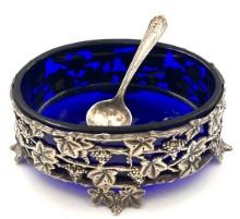 Sterling Silver English Salt Cellar and Spoon