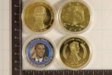 4 PRESIDENTIAL 1 1/2" TOKENS: 3 GOLD COLORED