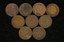 9 ASSORTED INDIAN HEAD CENTS: 1900-1906
