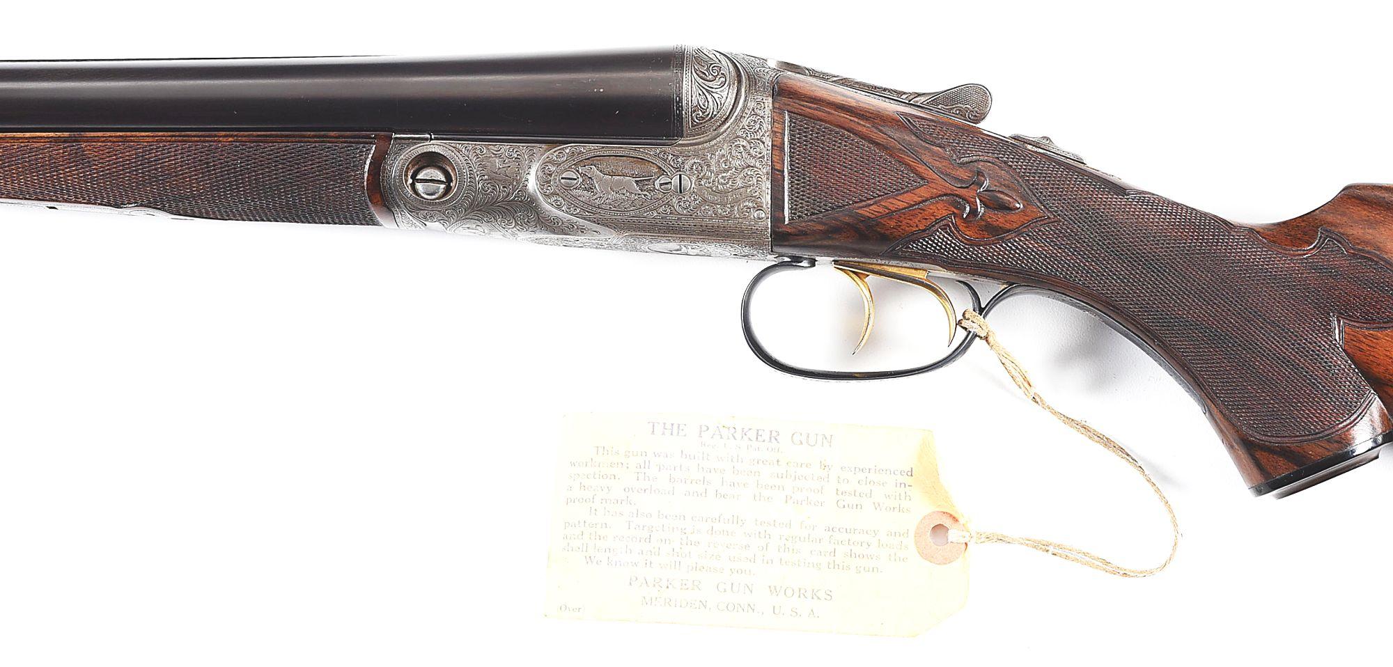 (C) PARKER AHE SIDE BY SIDE SHOTGUN WITH CASE AND FACTORY LETTER.