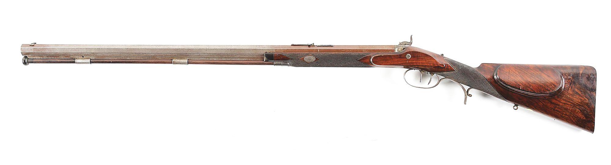 (A) A GOOD, HIGH GRADE PARKER FIELD & SONS PERCUSSION SPORTING RIFLE.