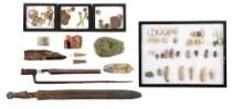 LOT OF MISCELLANEOUS CIVIL WAR RELICS AND CONFEDERATE ARTILLERY SHORT SWORD.