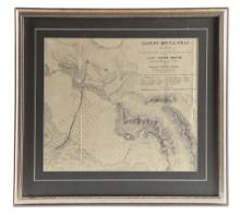 FRAMED 1876 MAGUIRE MAP OF THE LITTLE BIGHORN BATTLEFIELD.