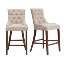 (2) StyleWell Bakerford Biscuit Beige Upholstered Bar Stool with Tufted Back
