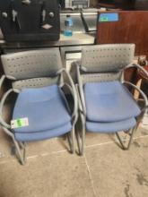 (4)Gray Metal and Plastic Chairs with Blue Cushion