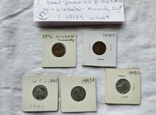 3 - Steel Cents & Lincoln Kennedy Penny & 1919 S Wheat Cent