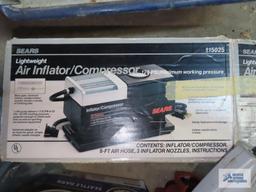 Sears air inflator compressor, Stanley electric staple gun, and chair and table rollers