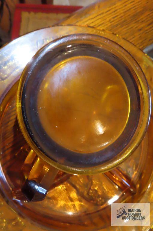 Child's amber glass plate and Humpty Dumpty mug