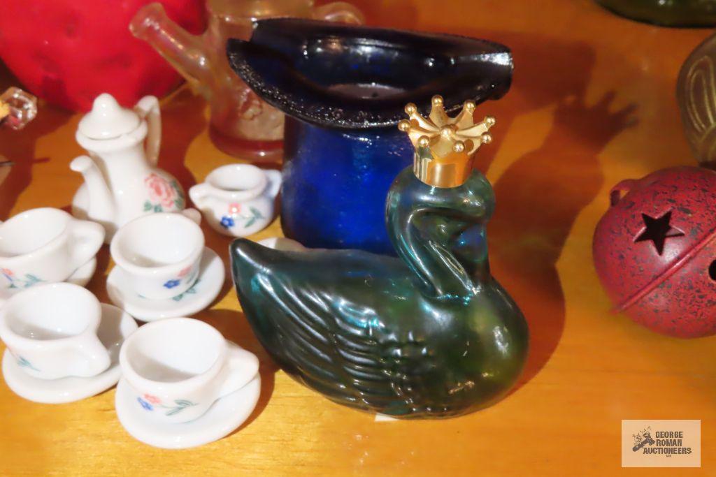 miscellaneous items including figurines, jelly pot, candles and wood bears