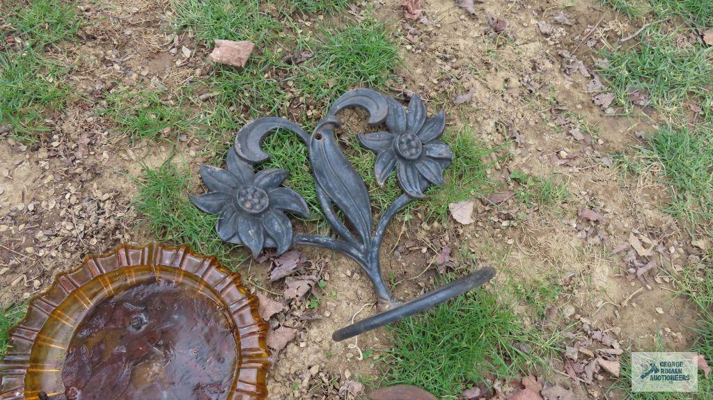 Floral wall planter large hook, and amber ashtray