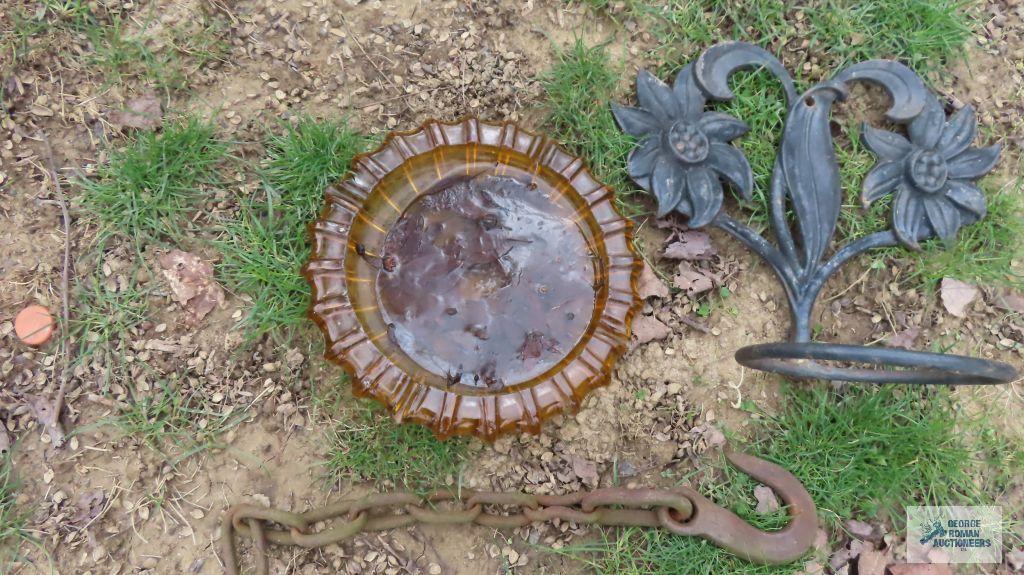 Floral wall planter large hook, and amber ashtray